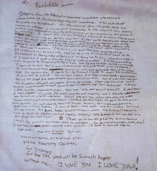 Dopis Kurt Cobain